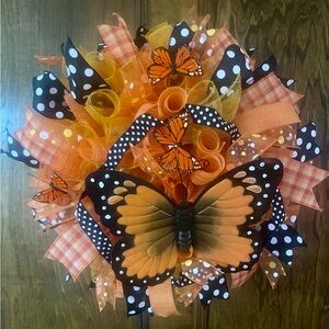 Vibrant Orange Polka Dot Butterfly Accent Decor